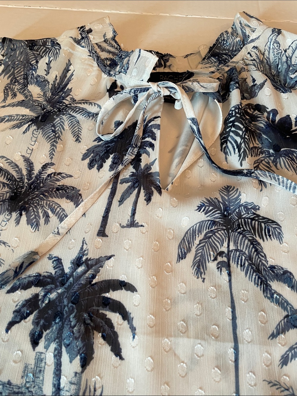RACHEL Rachel Roy Ivory Blouse with Navy Palm Print - Picture 6 of 12